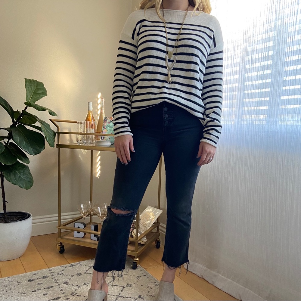 Old Navy striped raw-edge knit sweater